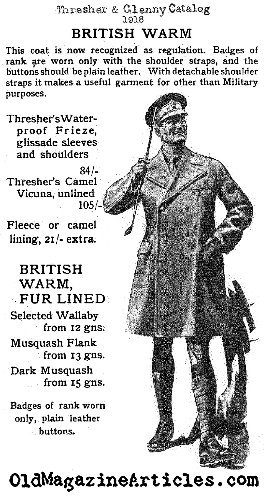 Officer's British Warm (Thresher & Glenny Catalog, 1915)